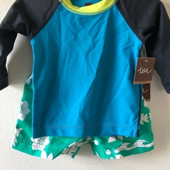 Tea Baby Blue Green Swim Shirt and Shorts Set 3 - 6 M - Picture 3 of 10